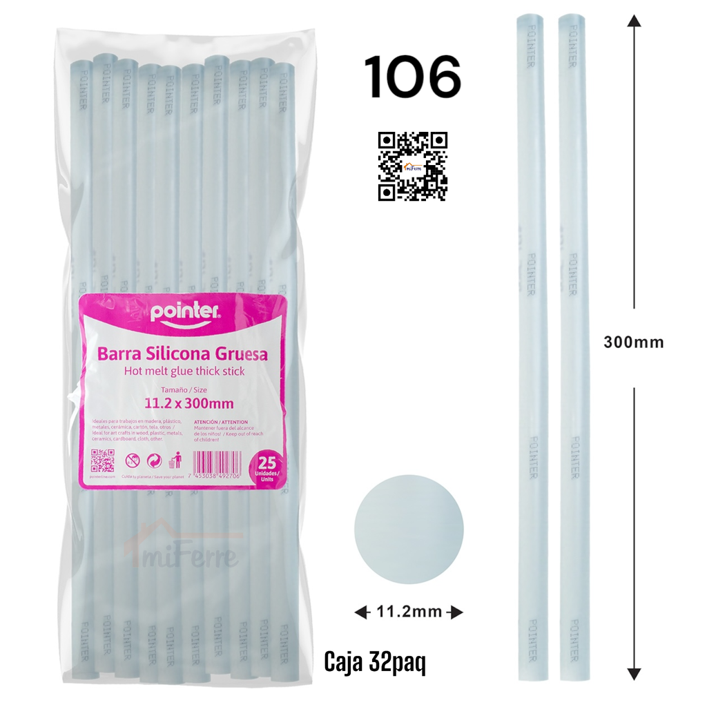 BARRA SILICONA GRUESA CALIENTE POINTER 25PZA