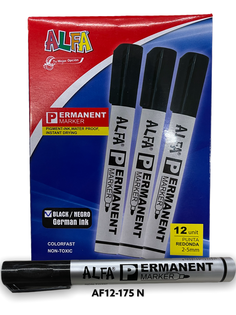 MARCADOR PERMANENTE NEGRO O AZUL ALFA (docena)
