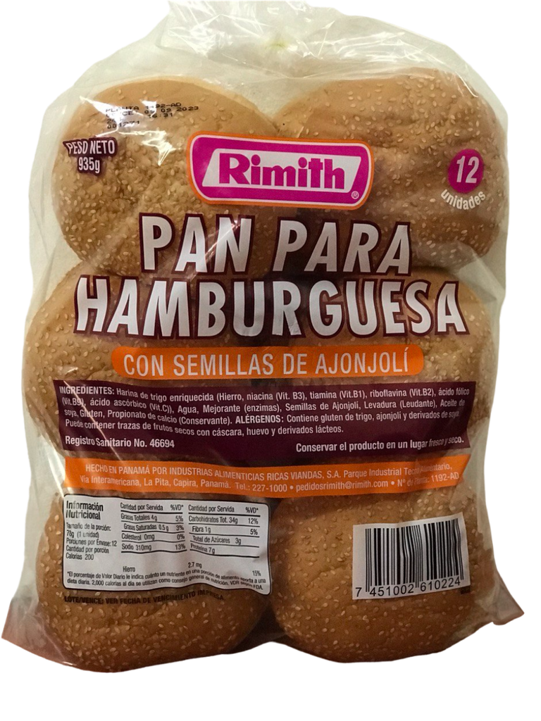 PAN HAMBURGUESA RIMITH  935g/12