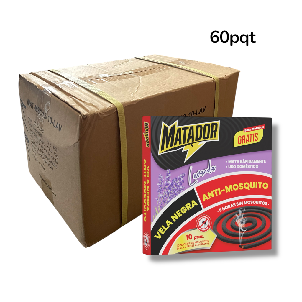 VELA NEGRA ANTI MOSQUITO MATADOR LAVANDA 10und/60 CAJA